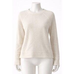 NWT Caslon Ivory Waffle Knit Thermal Top Raglan Long Sleeve Crew Neck Cream XS
